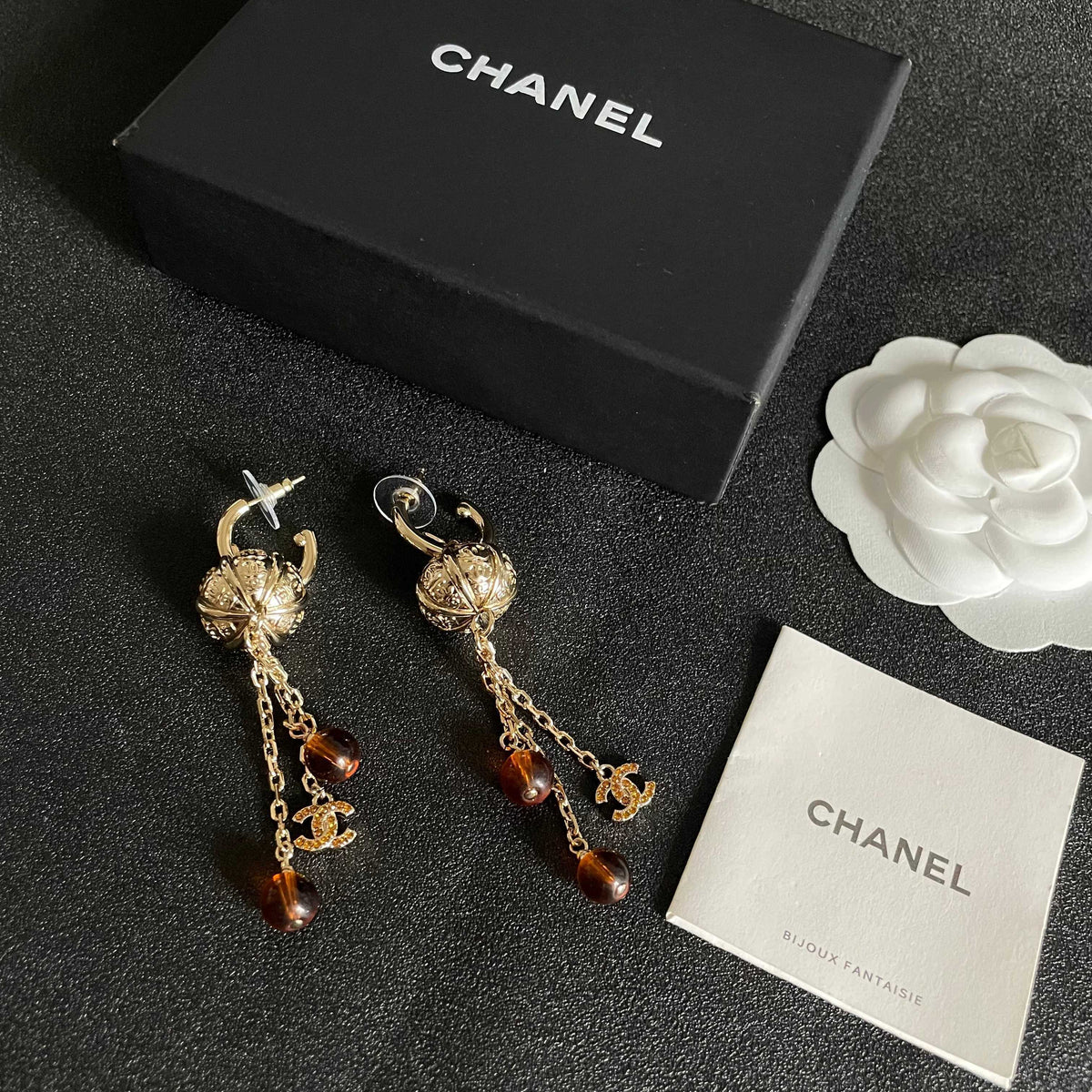 Double-C Emblem Crystal-Accent Statement Earrings – Design 014 close-up detail