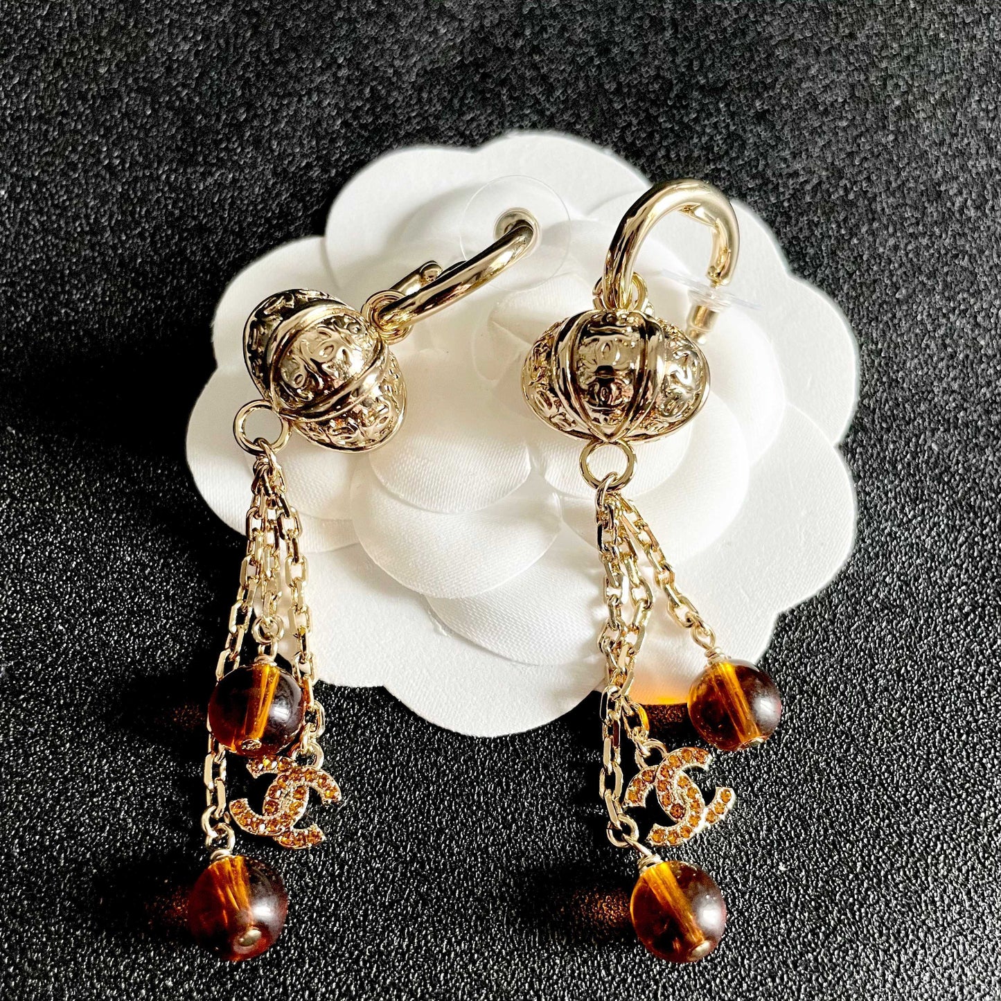 Double-C Emblem Crystal-Accent Statement Earrings – Design 014 front product view