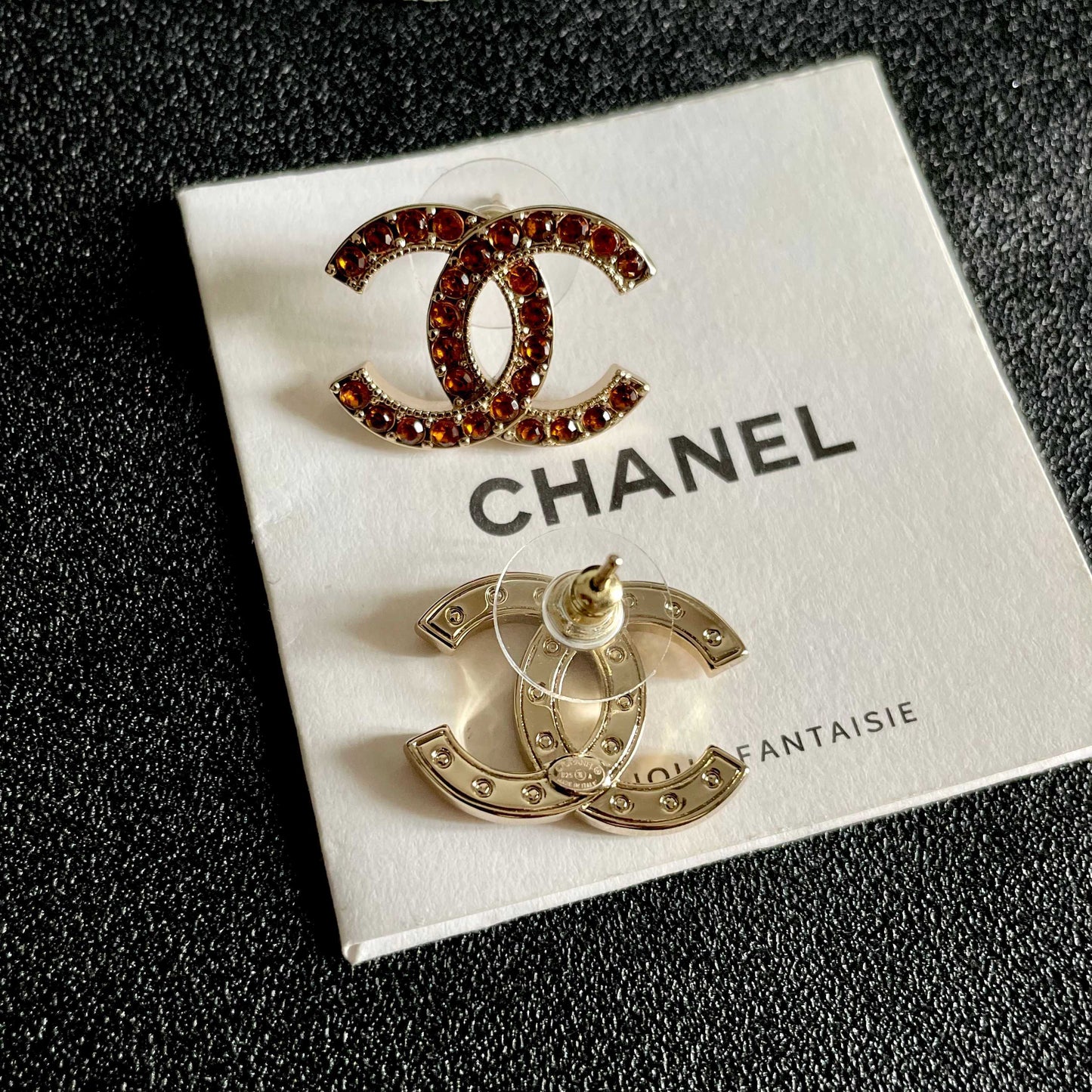 Double-C Emblem Crystal-Accent Stud Earrings – Design 023 main product view