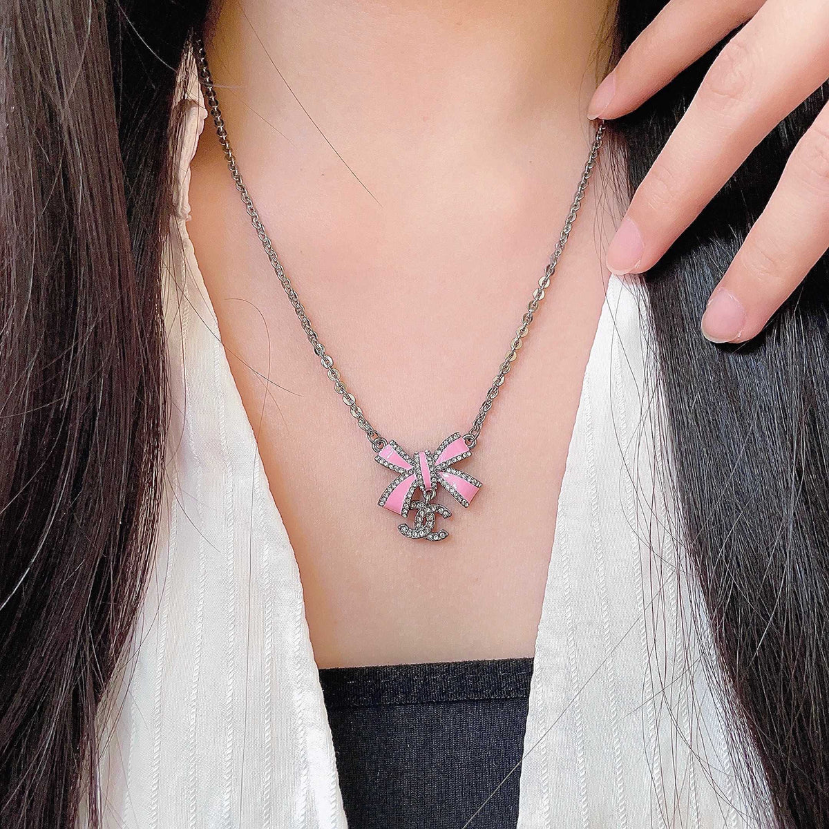 Double-C Emblem Crystal-Accent Pendant Necklace – Design 020 main product view