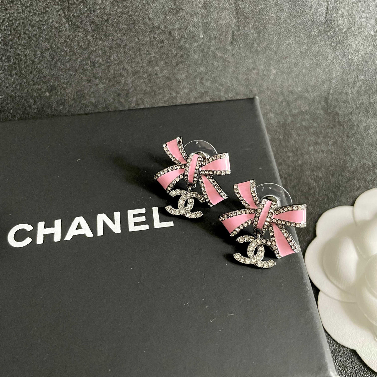 Double-C Emblem Crystal-Accent Statement Earrings – Design 012 detail view