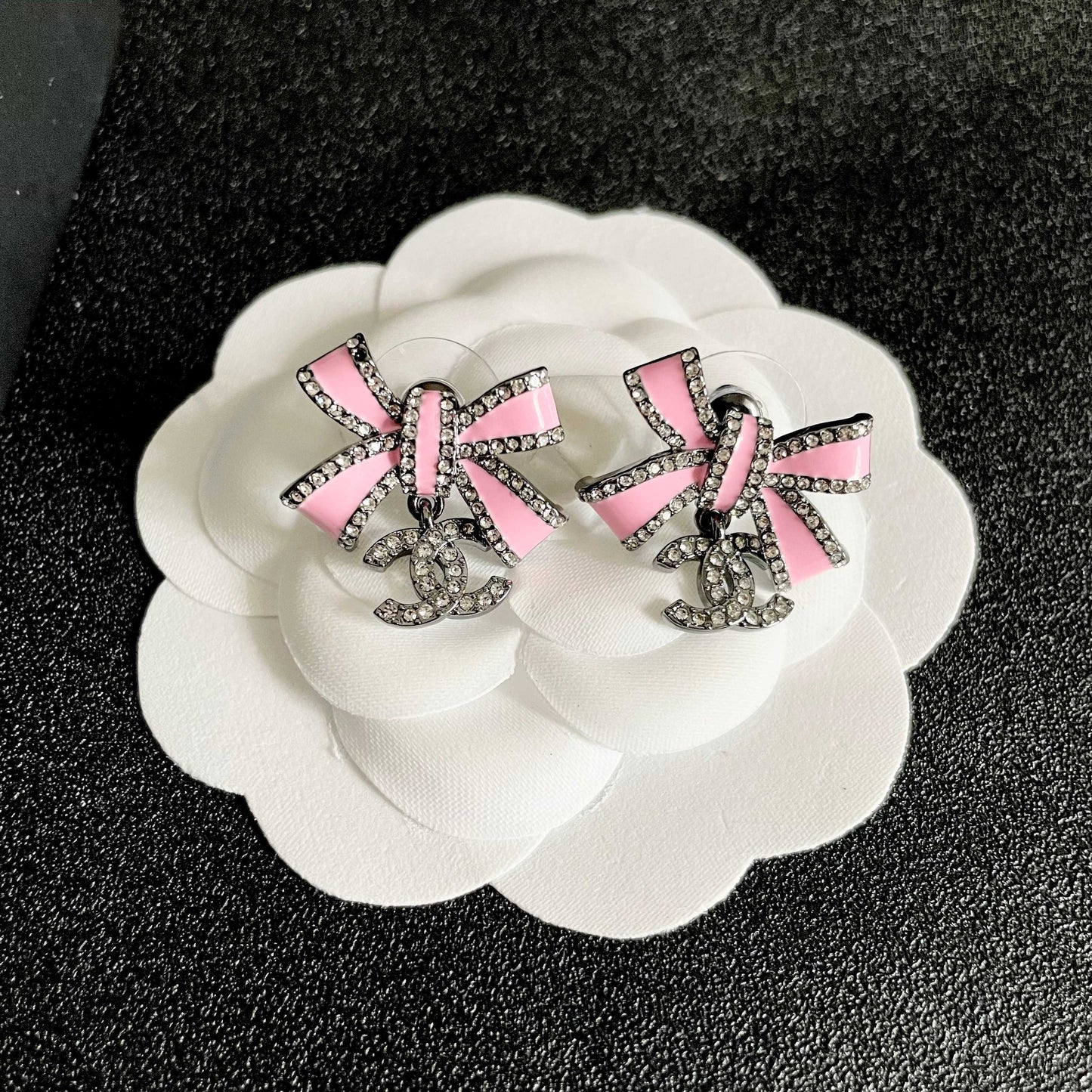 Double-C Emblem Crystal-Accent Statement Earrings – Design 012 front product view