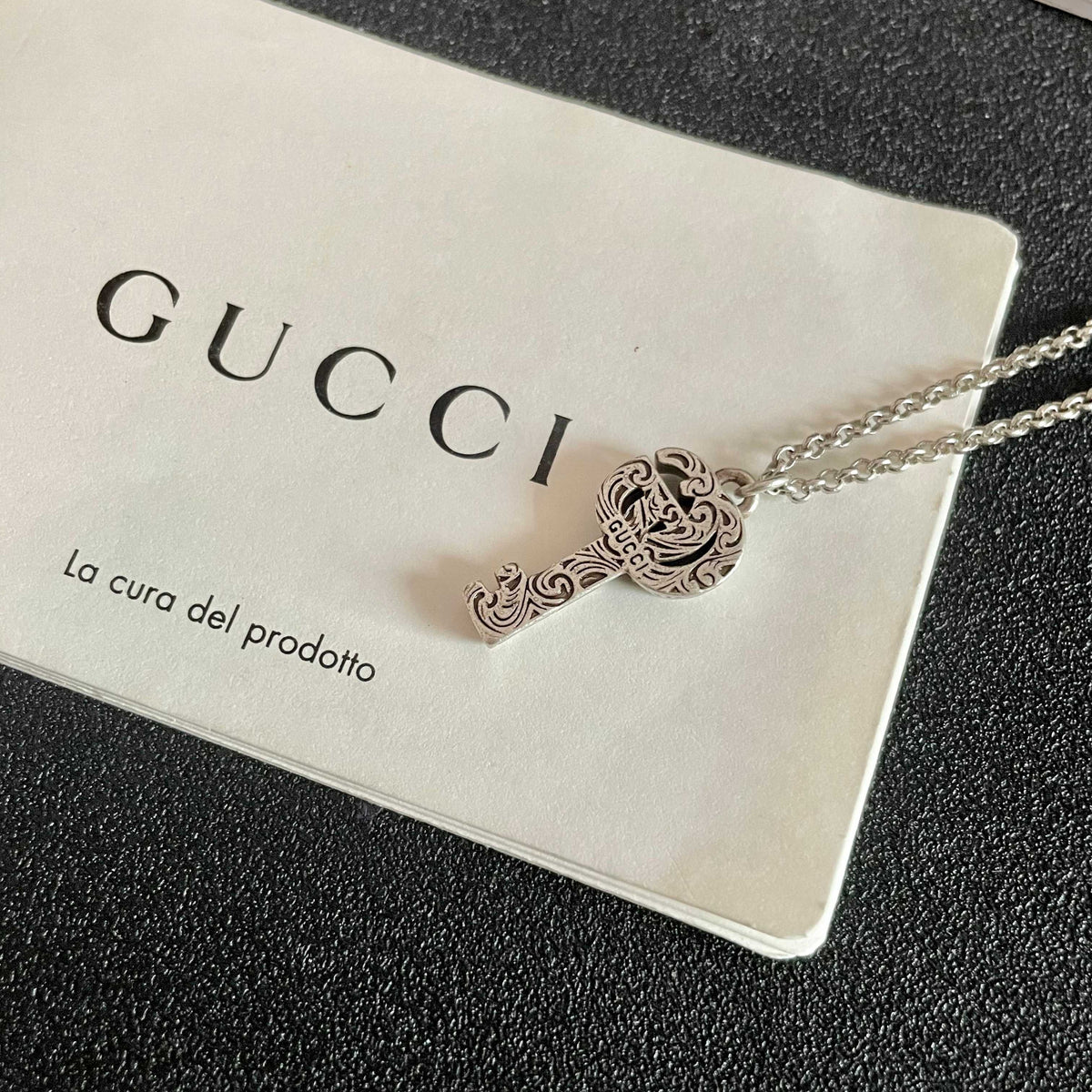 Double-G Emblem Pendant Necklace in Polished Metal-Tone – Design 113 front product view