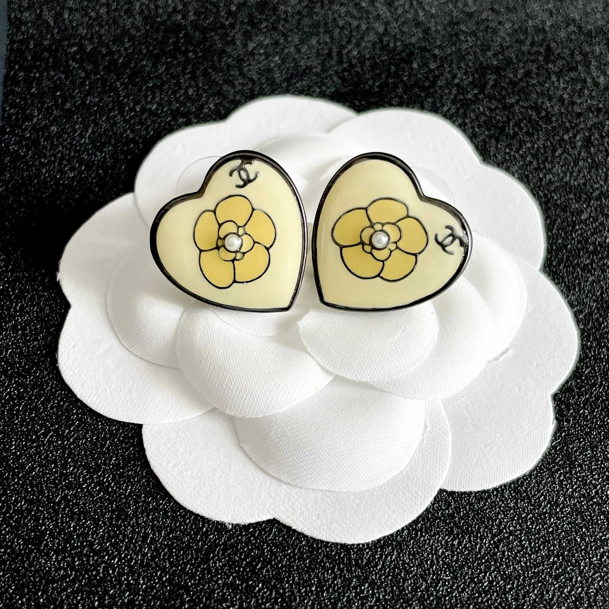 Camellia Stud Earrings in Polished Metal-Tone – Camellia Detail – Design 033 front product view
