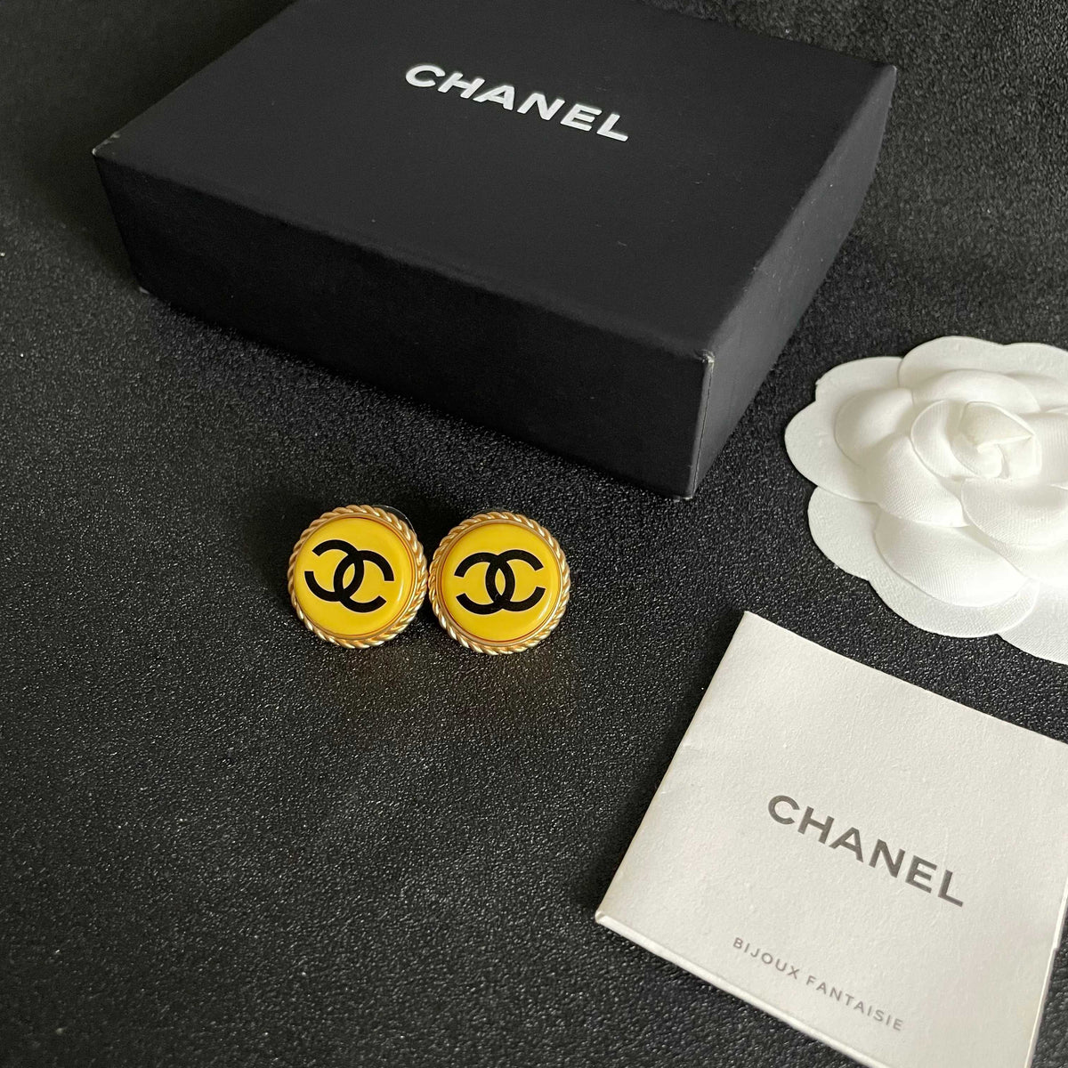 Double-C Emblem Stud Earrings in Polished Metal-Tone – Design 214 close-up detail
