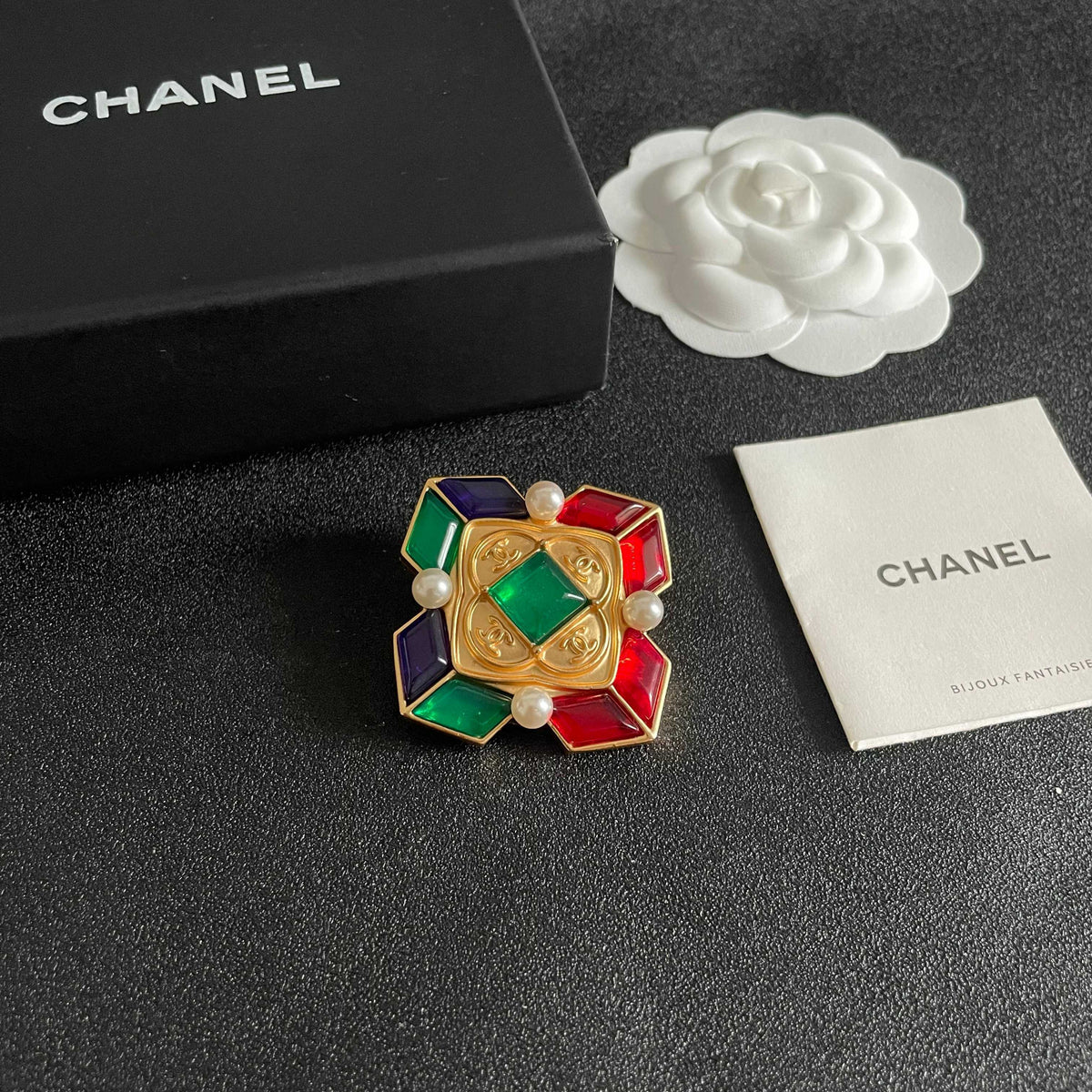 Double-C Emblem Brooch in Polished Metal-Tone – Design 030 styled product view