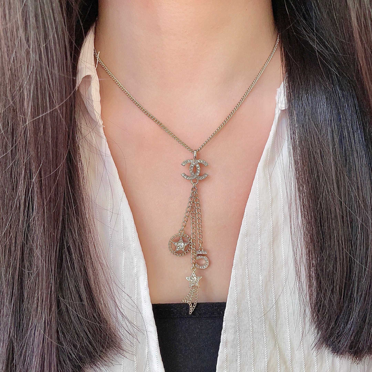 Double-C Emblem Crystal-Accent Pendant Necklace – Design 027 detail view
