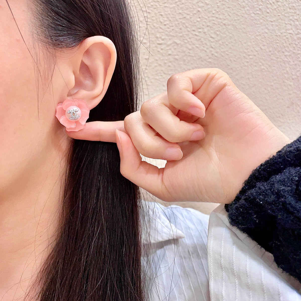 Signature Emblem Stud Earrings in Polished Metal-Tone – Design 055 front product view