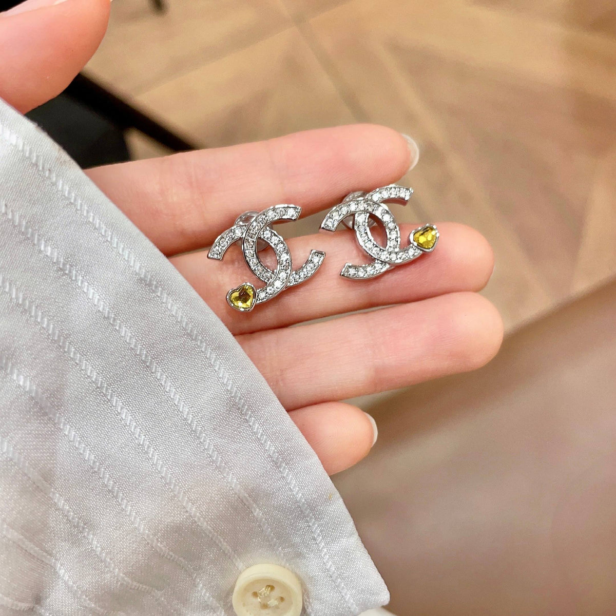 Signature Emblem Stud Earrings in Polished Metal-Tone – Design 053 side detail