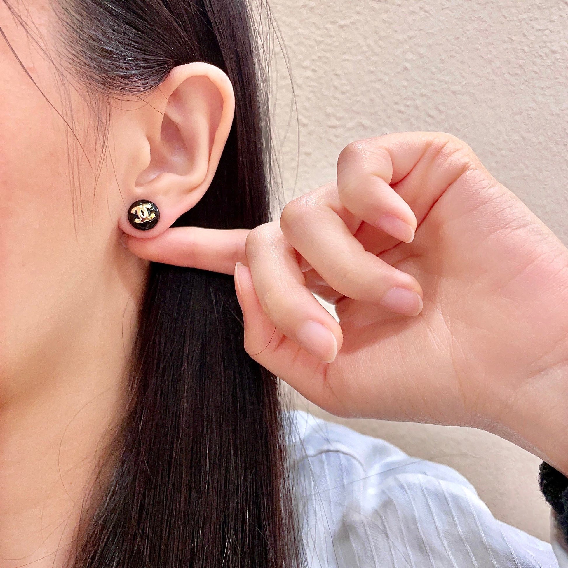 Signature Emblem Stud Earrings in Polished Metal-Tone – Design 050 front product view
