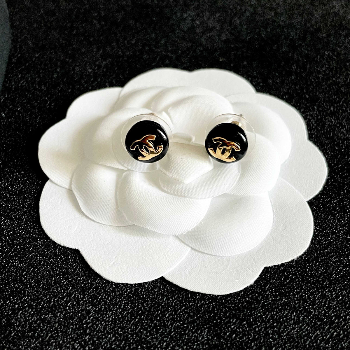 Signature Emblem Stud Earrings in Polished Metal-Tone – Design 050 front product view