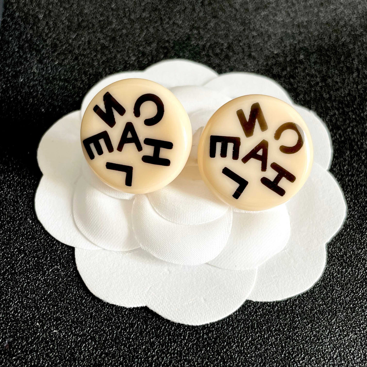 Letter Stud Earrings in Polished Metal-Tone – Design 013 front product view
