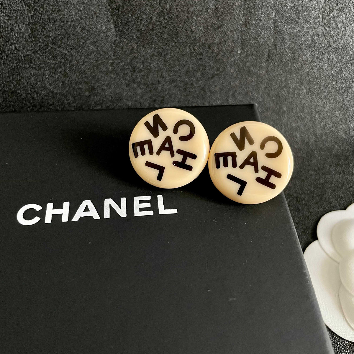 Letter Stud Earrings in Polished Metal-Tone – Design 013 detail view