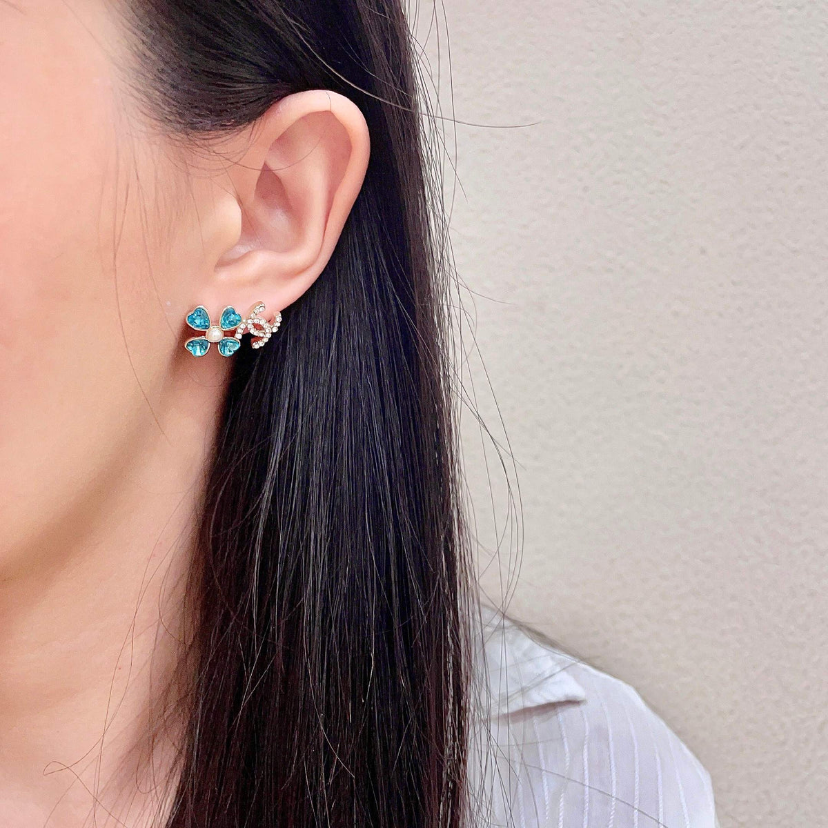 Signature Emblem Stud Earrings in Polished Metal-Tone – Design 045 detail view