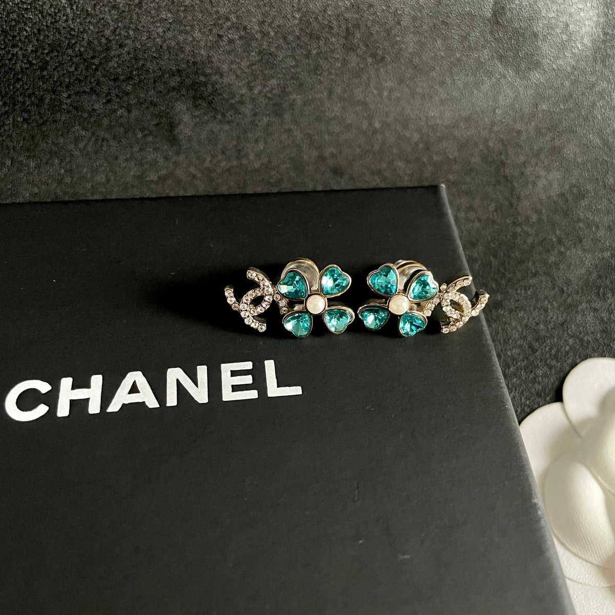 Signature Emblem Stud Earrings in Polished Metal-Tone – Design 045 detail view