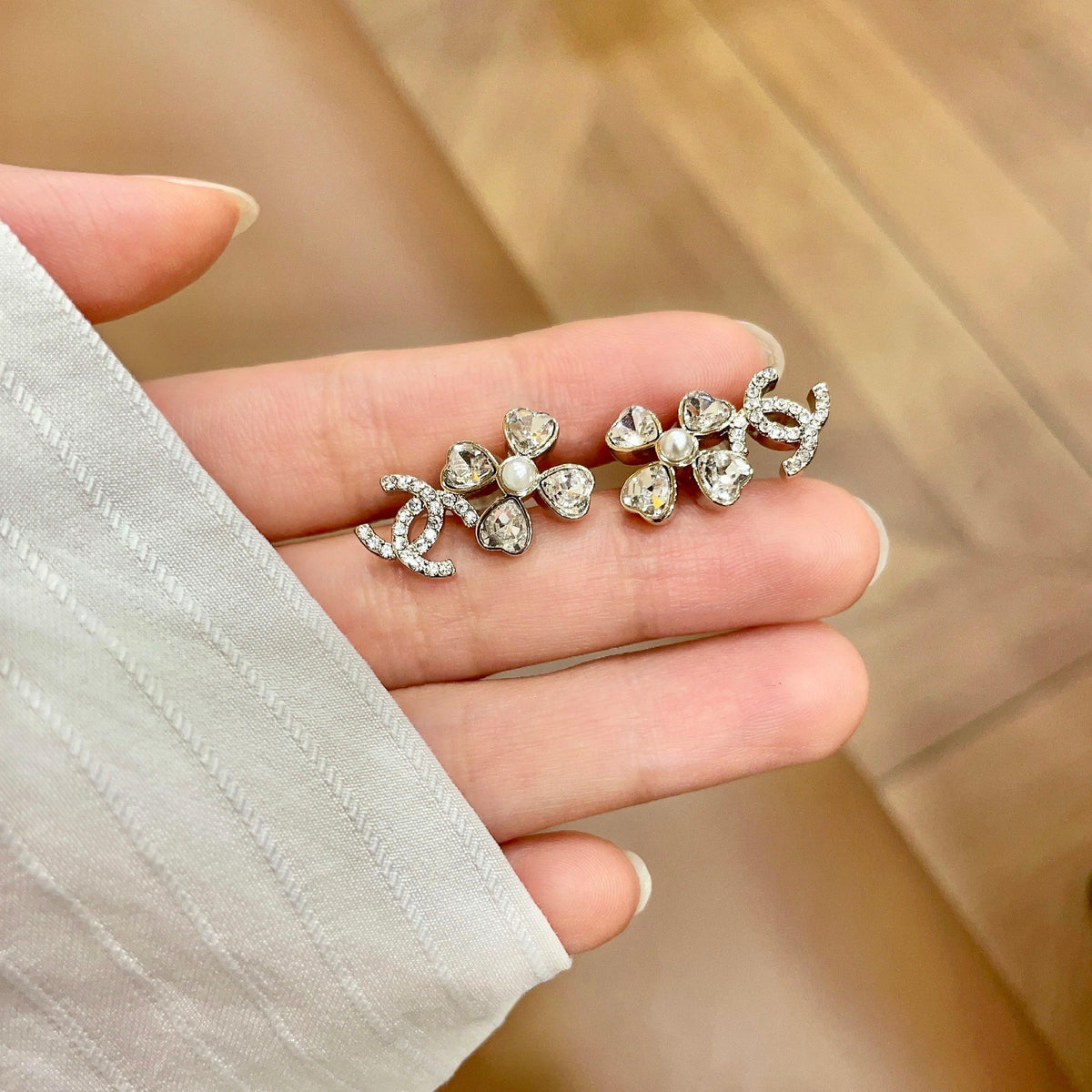 Signature Emblem Stud Earrings in Polished Metal-Tone – Design 044 side detail