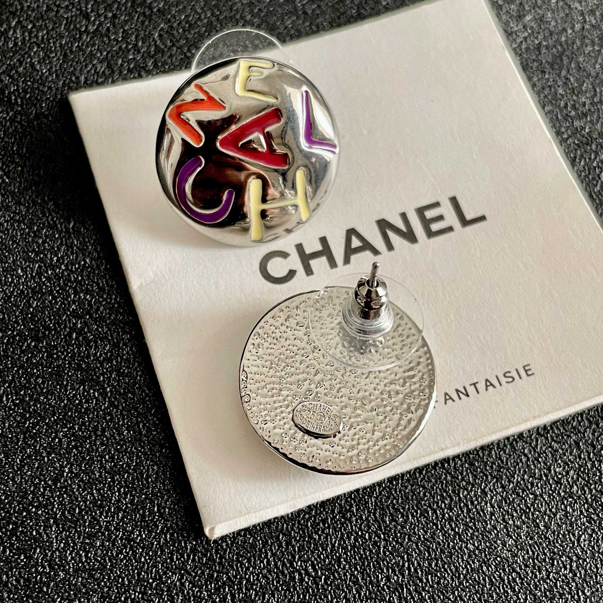 Double-C Emblem Stud Earrings in Polished Metal-Tone – Design 244 main product view