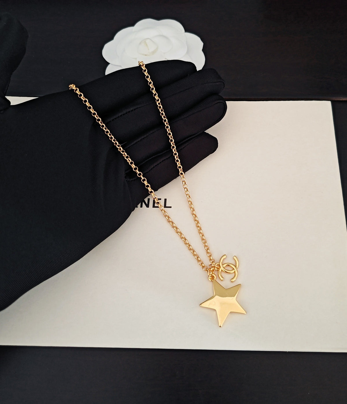 Signature Emblem Pendant Necklace in Gold-Tone – Design 056 main product view