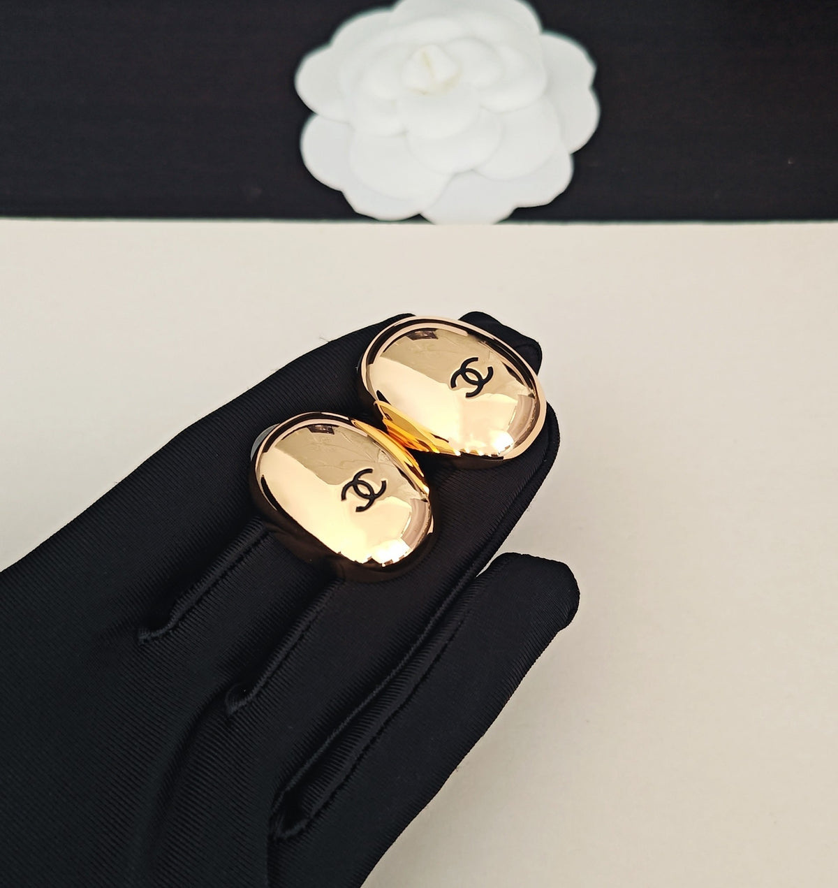 Signature Emblem Stud Earrings in Gold-Tone – Design 058 main product view