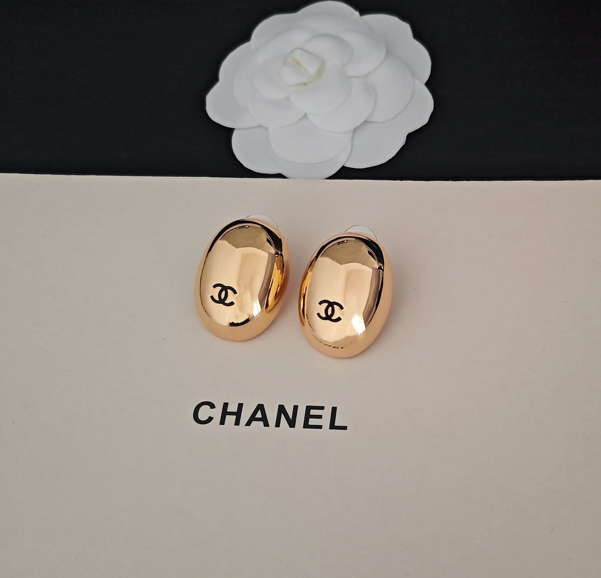 Signature Emblem Stud Earrings in Gold-Tone – Design 003 styled product view