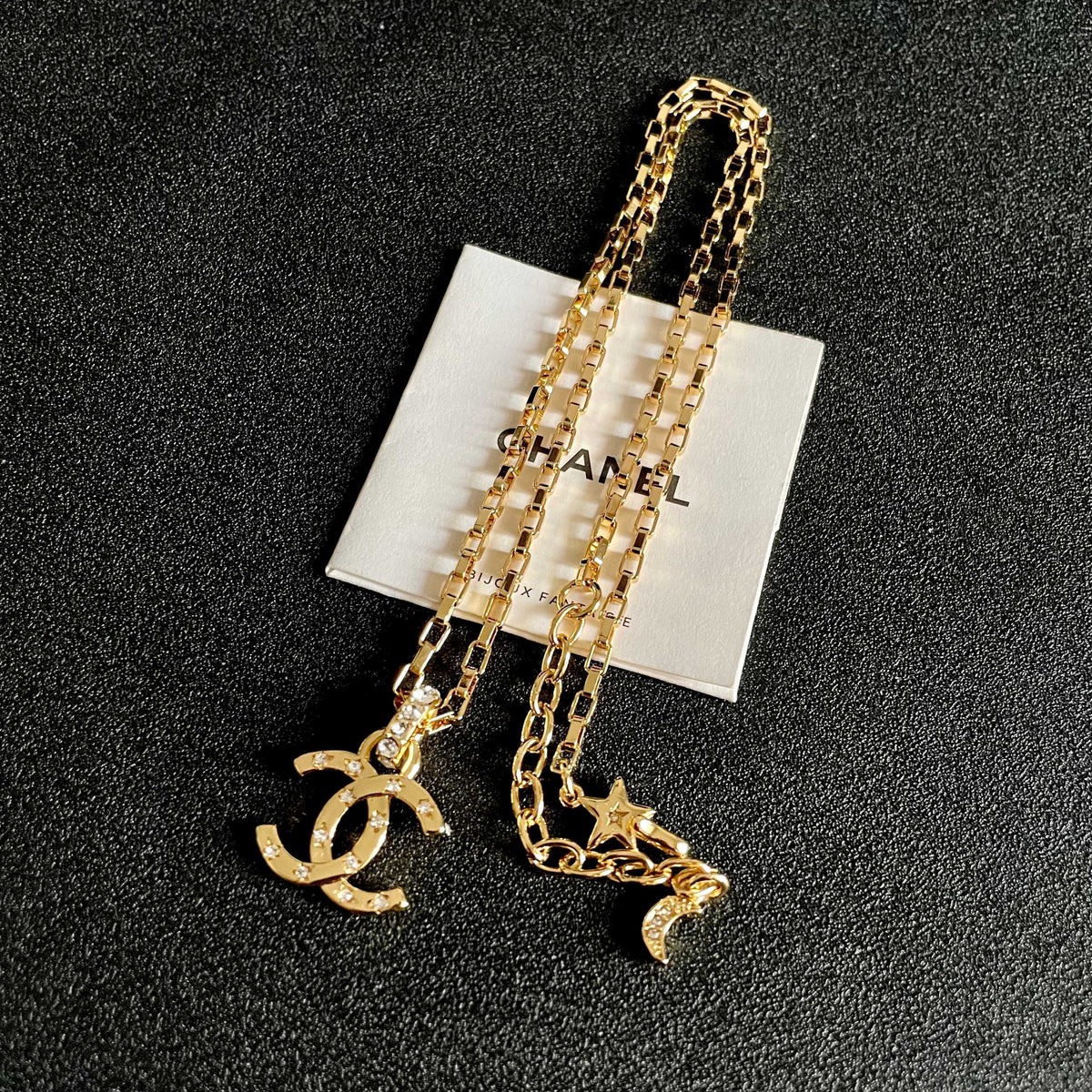Double-C Emblem Crystal-Accent Pendant Necklace – Design 033 detail view