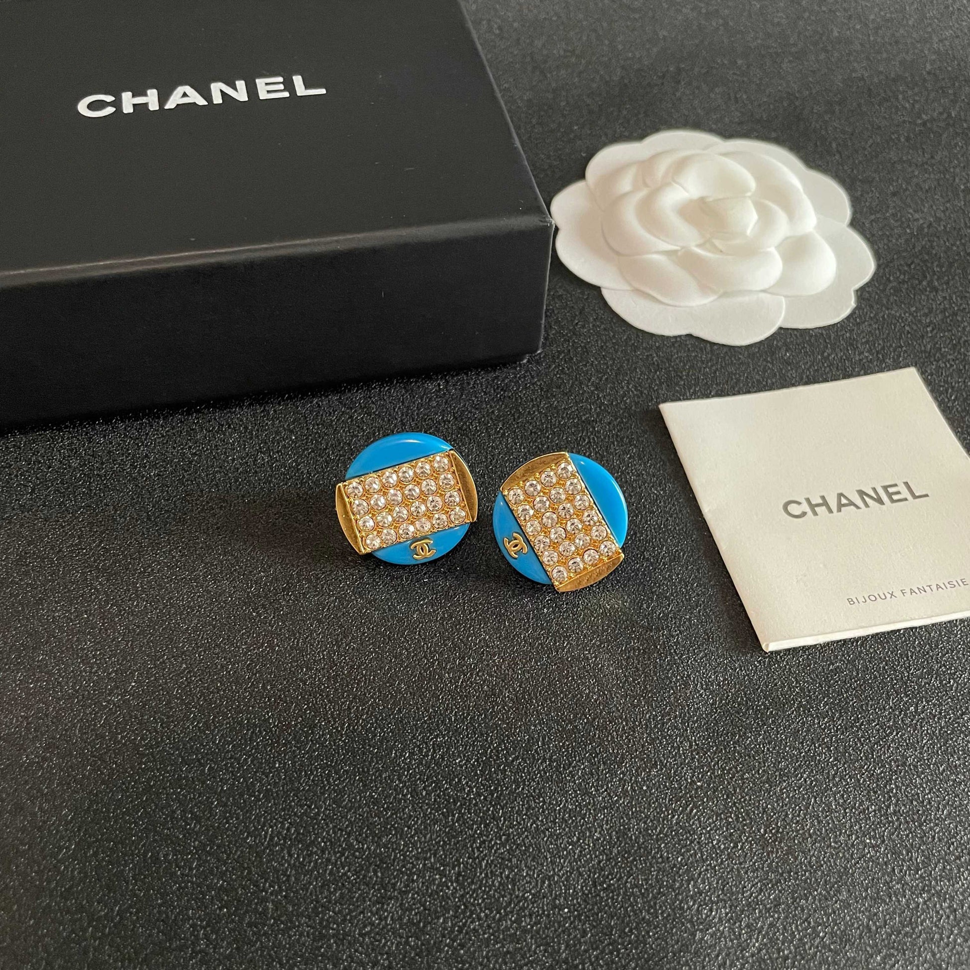 Double-C Emblem Crystal-Accent Stud Earrings – Design 034 styled product view