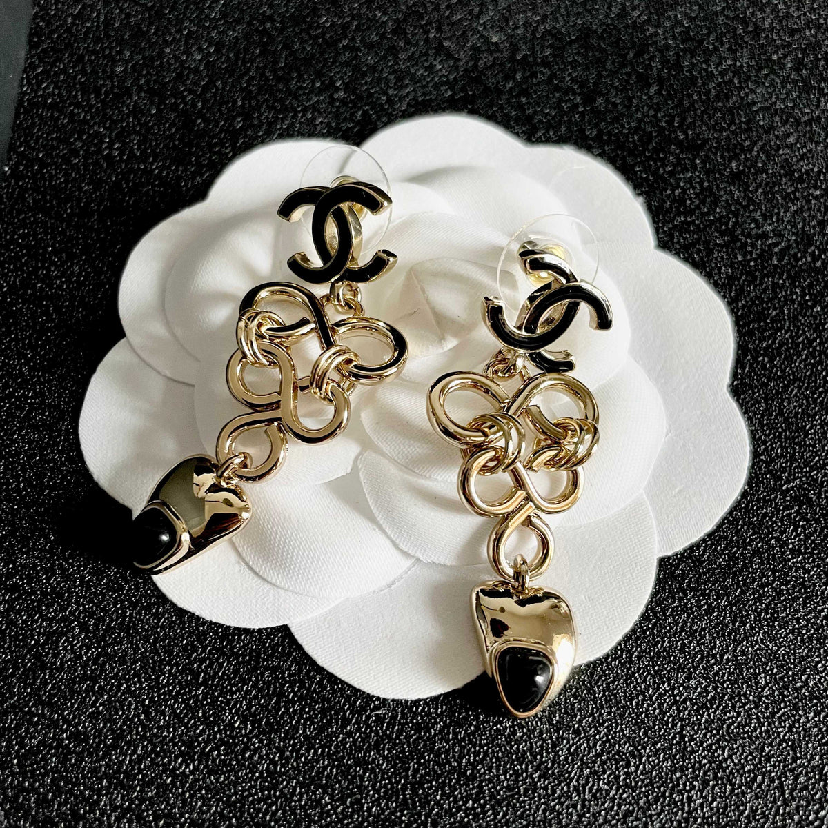 Double-C Emblem Statement Earrings in Polished Metal-Tone – Design 035 front product view