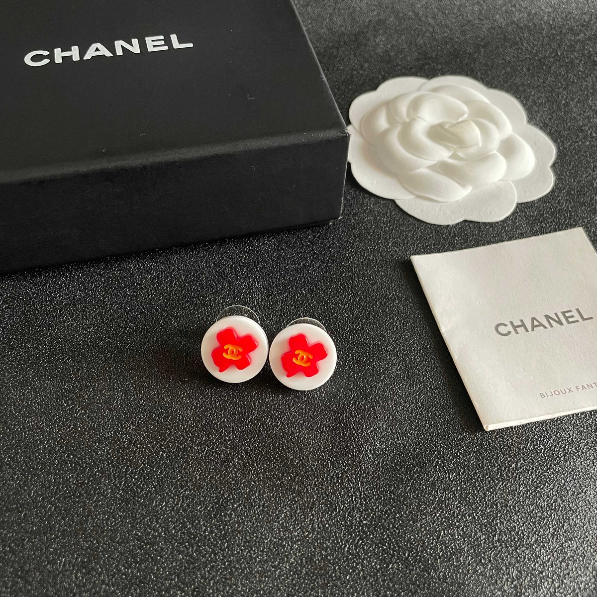 Camellia Stud Earrings in Polished Metal-Tone – Camellia Detail – Design 044 close-up detail