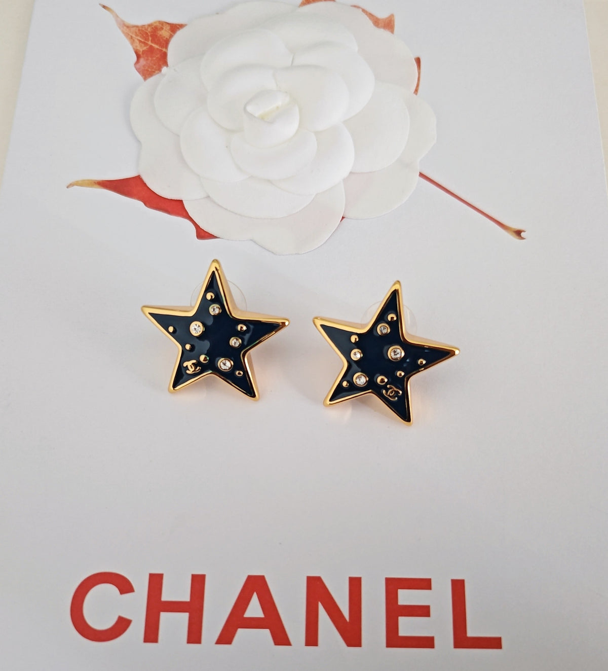 Signature Emblem Stud Earrings in Gold-Tone – Blue Detail – Design 003 close-up detail