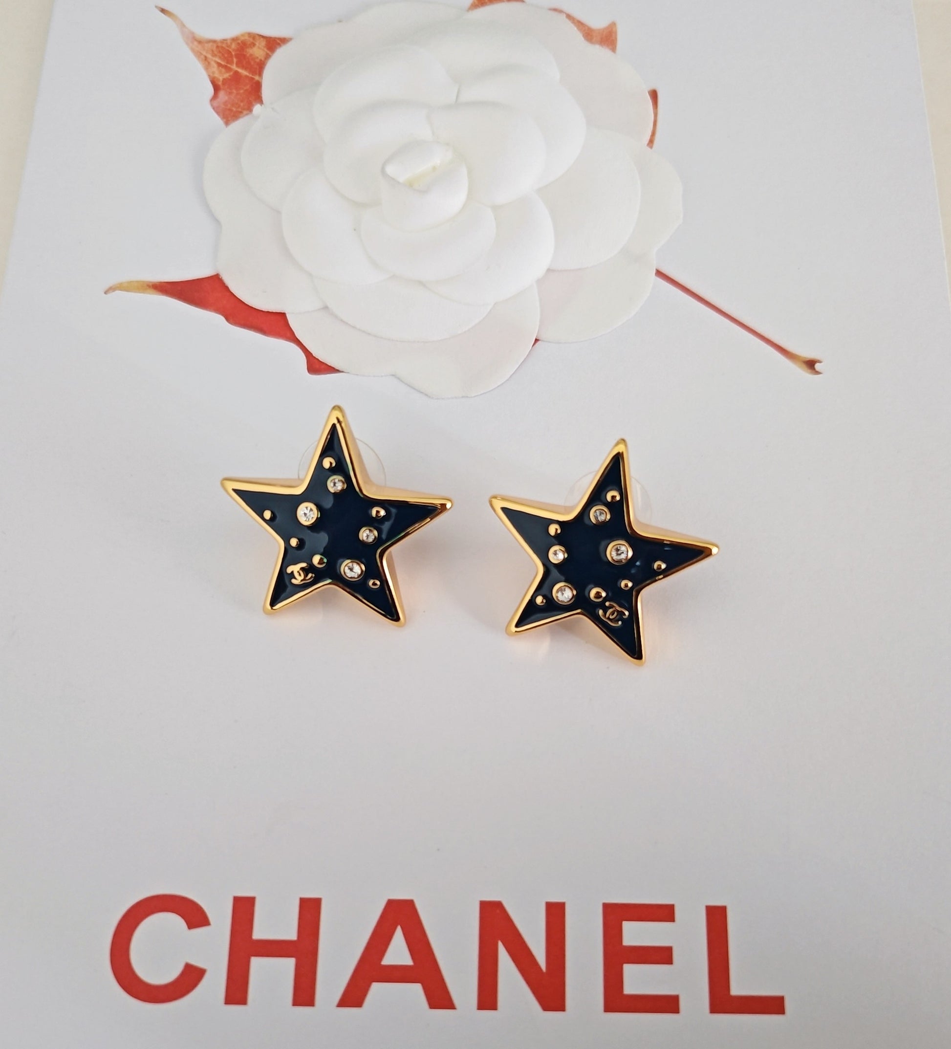 Signature Emblem Stud Earrings in Gold-Tone – Blue Detail – Design 003 close-up detail