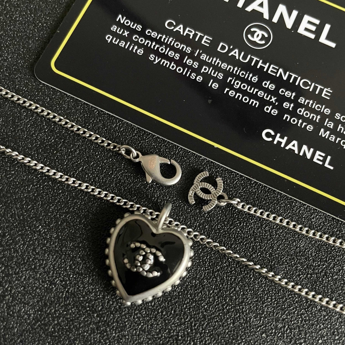 Double-C Emblem Pendant Necklace in Polished Metal-Tone – Heart Detail – Design 005 main product view