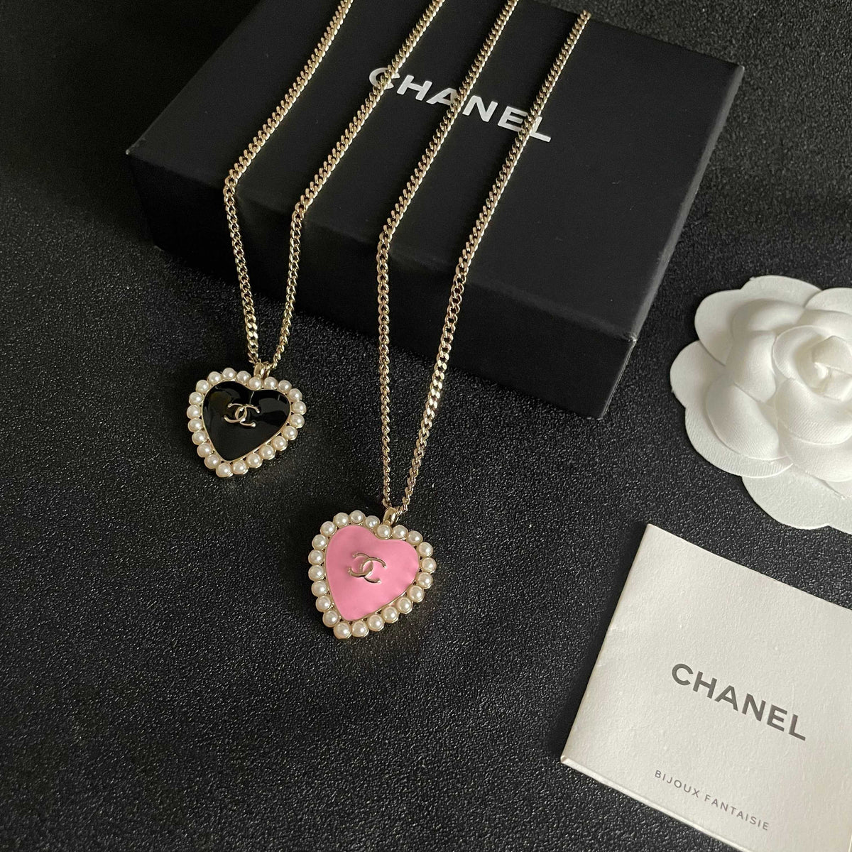 Double-C Emblem Pearl-Detail Pendant Necklace – Pearl Detail – Design 094 close-up detail