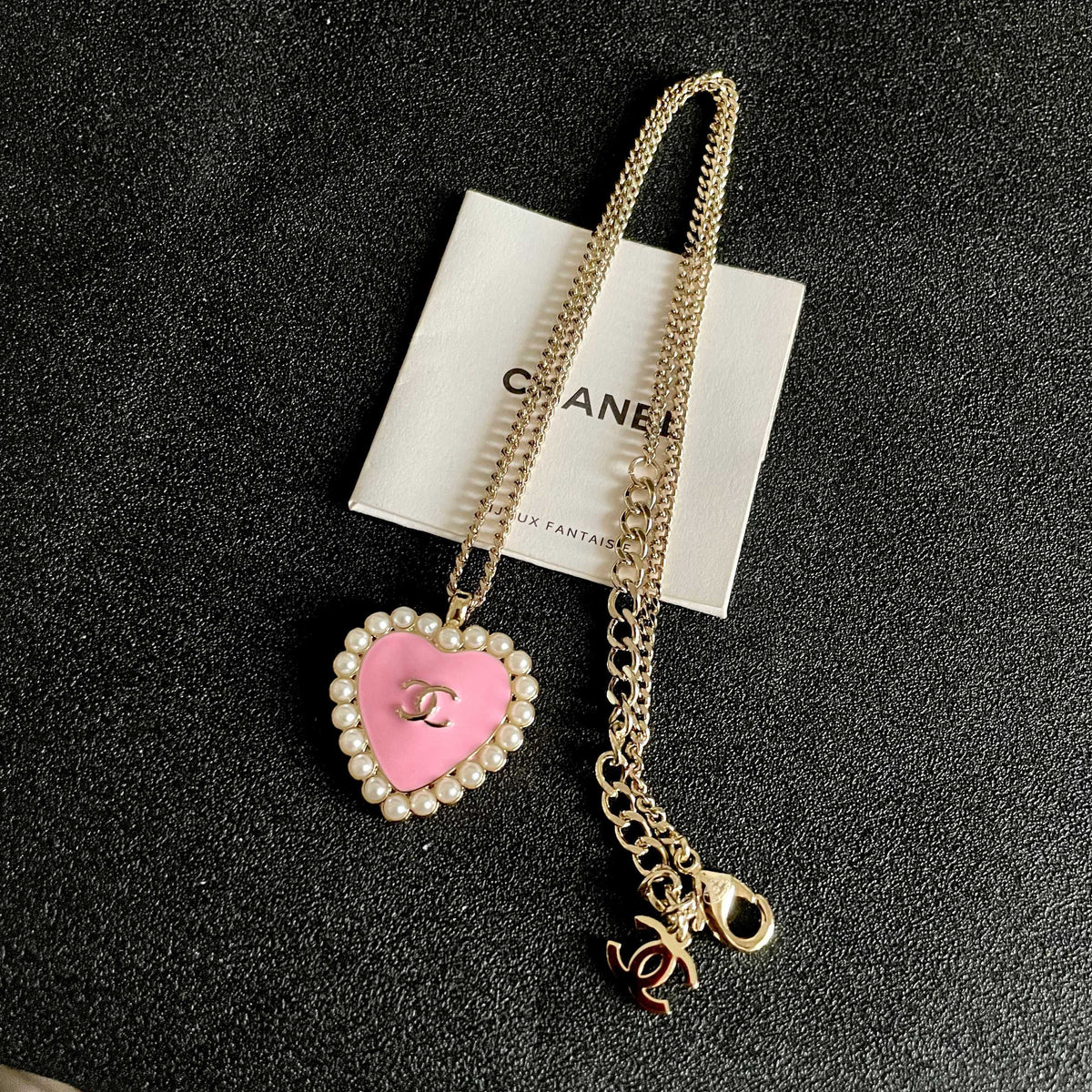 Double-C Emblem Pearl-Detail Pendant Necklace – Pearl Detail – Design 094 detail view