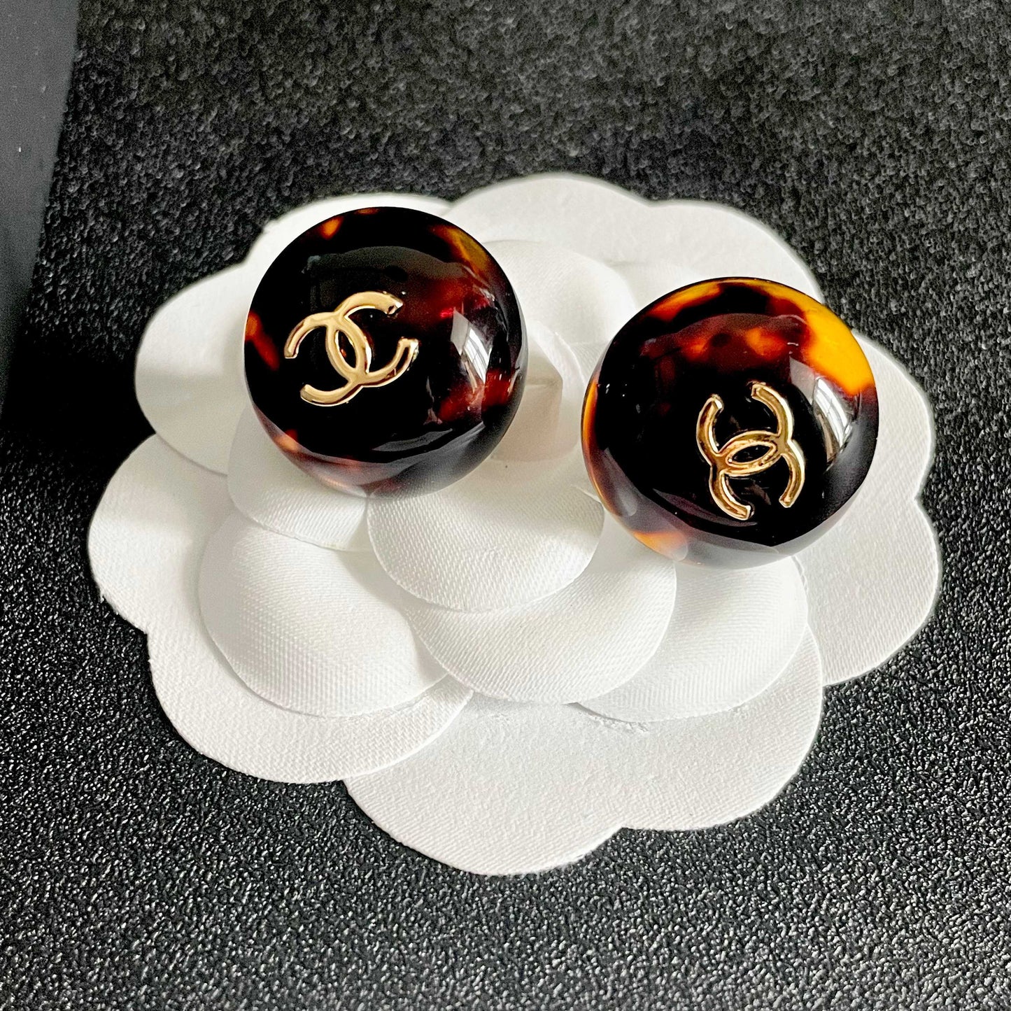 Double-C Emblem Stud Earrings in Polished Metal-Tone – Design 309 front product view