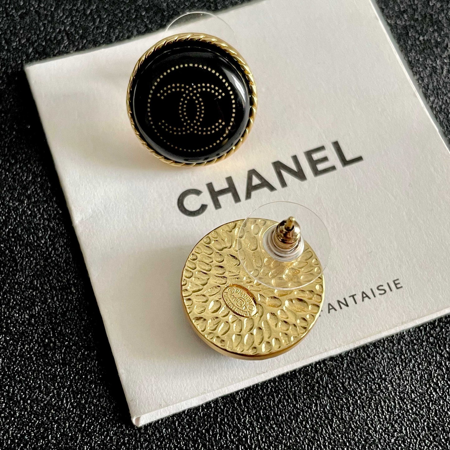 Double-C Emblem Stud Earrings in Polished Metal-Tone – Design 330 main product view