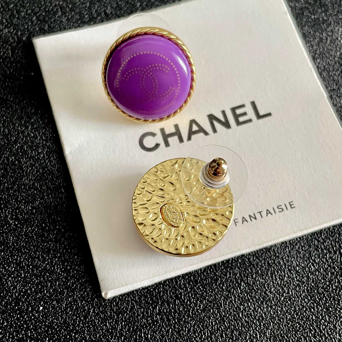 Double-C Emblem Stud Earrings in Polished Metal-Tone – Design 329 main product view