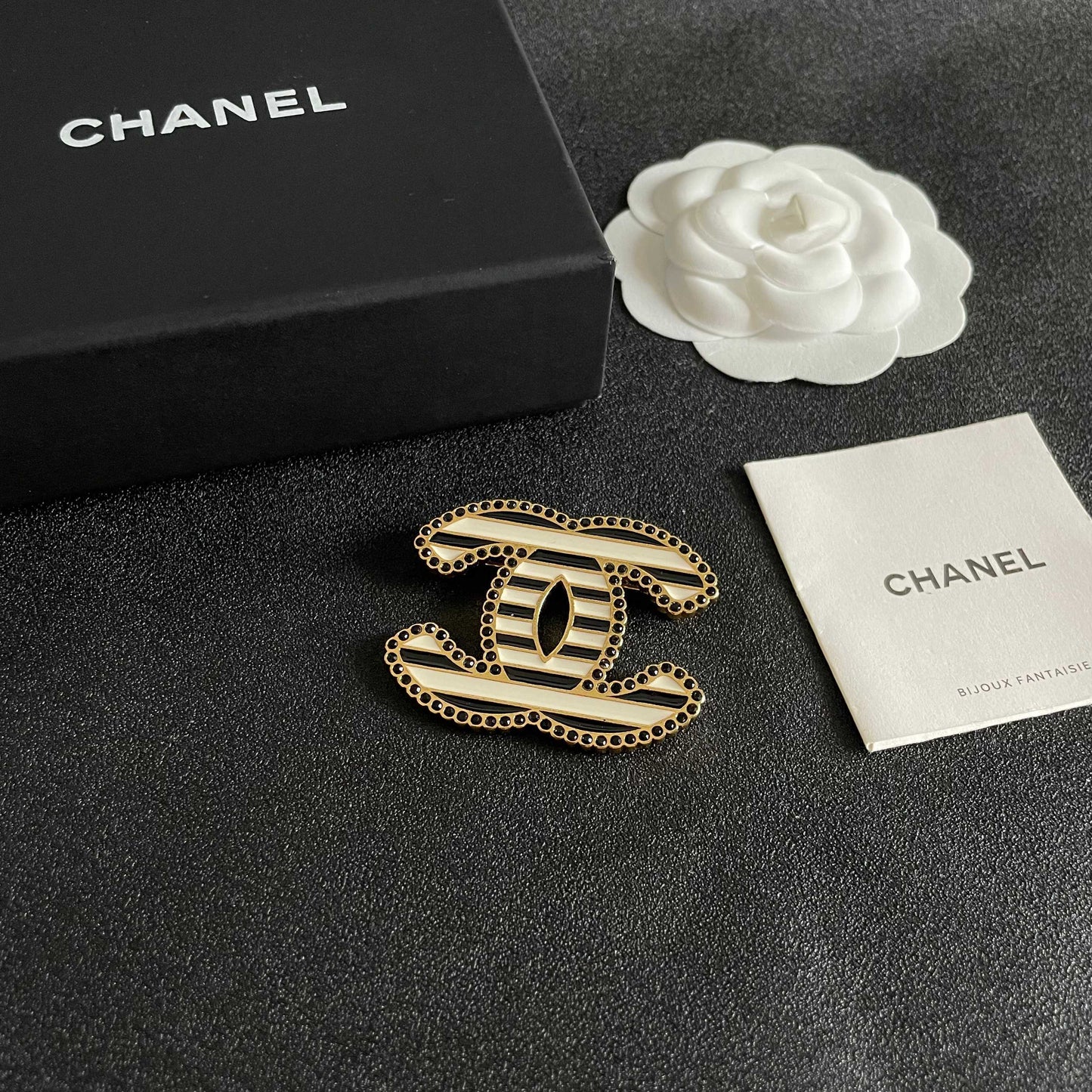 Double-C Emblem Brooch in Polished Metal-Tone – Design 044 styled product view