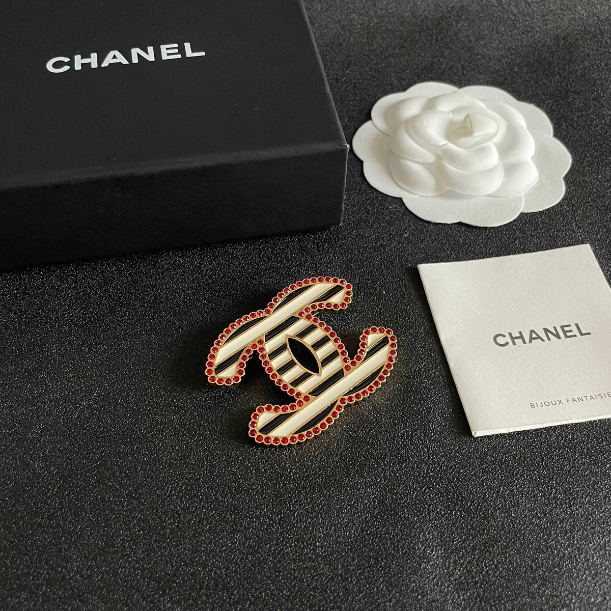 Double-C Emblem Brooch in Polished Metal-Tone – Design 045 styled product view