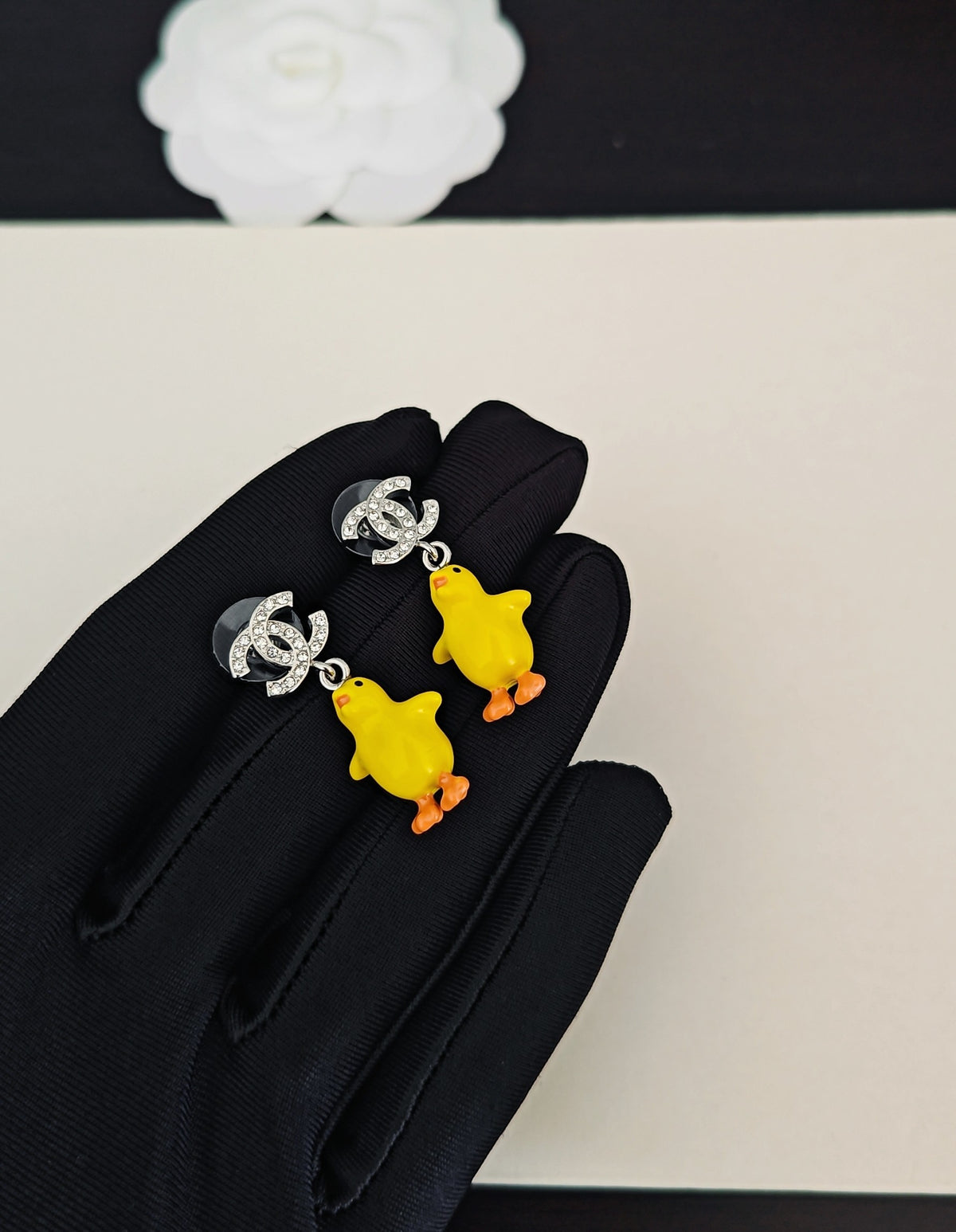 Duck Statement Earrings in Gold-Tone – Design 004 detail view