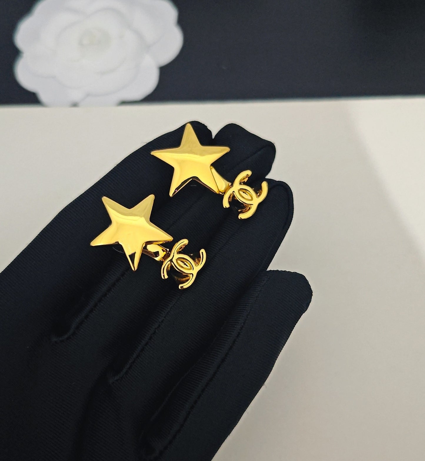 Signature Emblem Statement Earrings in Gold-Tone – Design 028 detail view