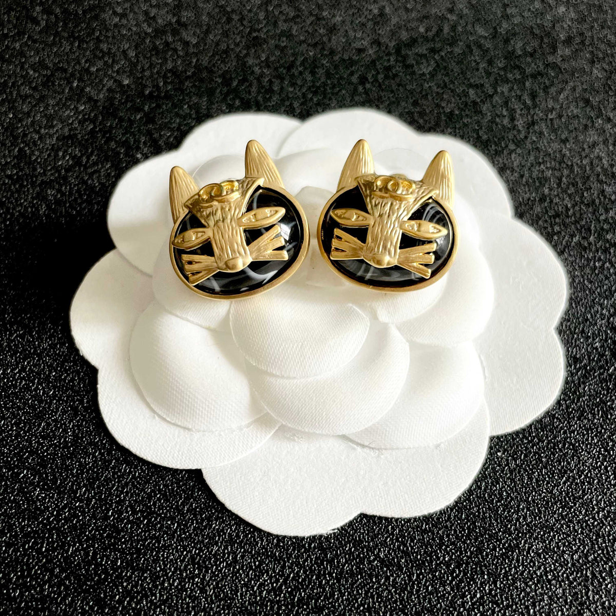 Signature Emblem Stud Earrings in Polished Metal-Tone – Design 076 front product view