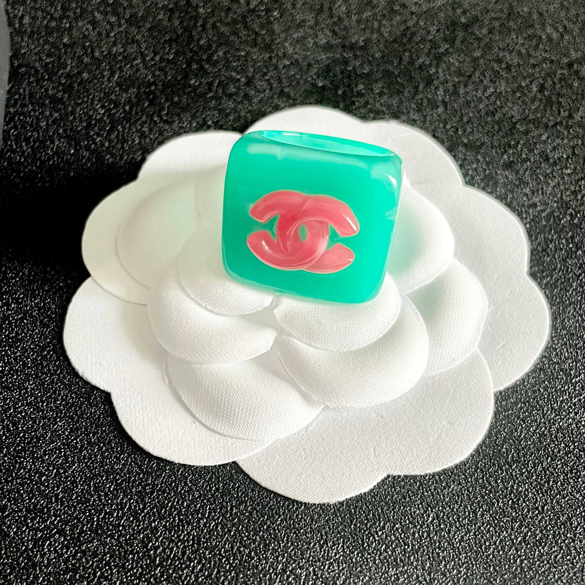Double-C Emblem Statement Ring in Polished Metal-Tone – Design 007 front product view