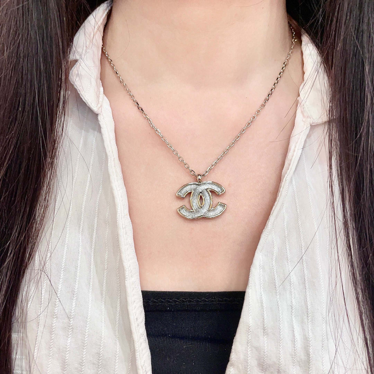 Signature Emblem Pendant Necklace in Polished Metal-Tone – Design 076 detail view