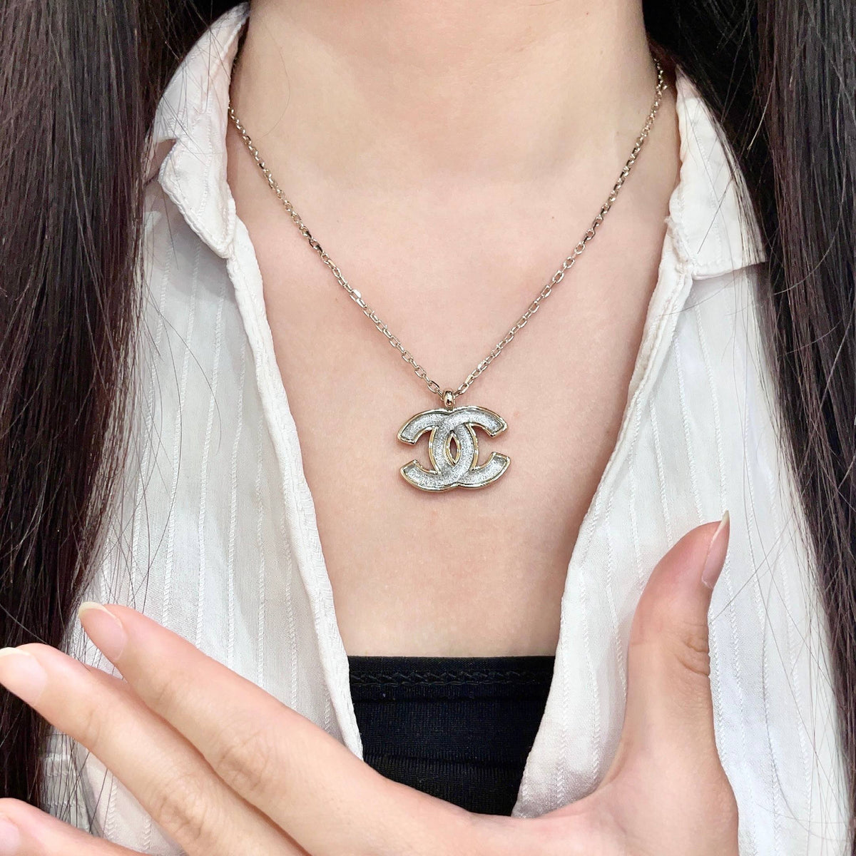 Signature Emblem Pendant Necklace in Polished Metal-Tone – Design 076 front product view