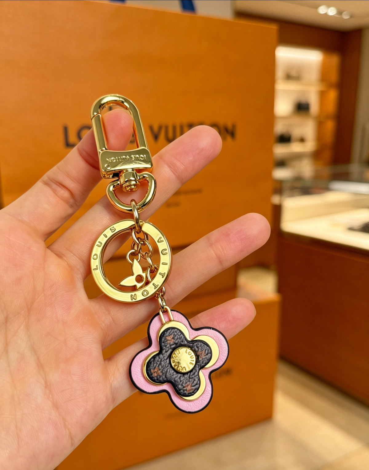 Signature Emblem Jewelry Accessory in Gold-Tone – Pink Detail side detail