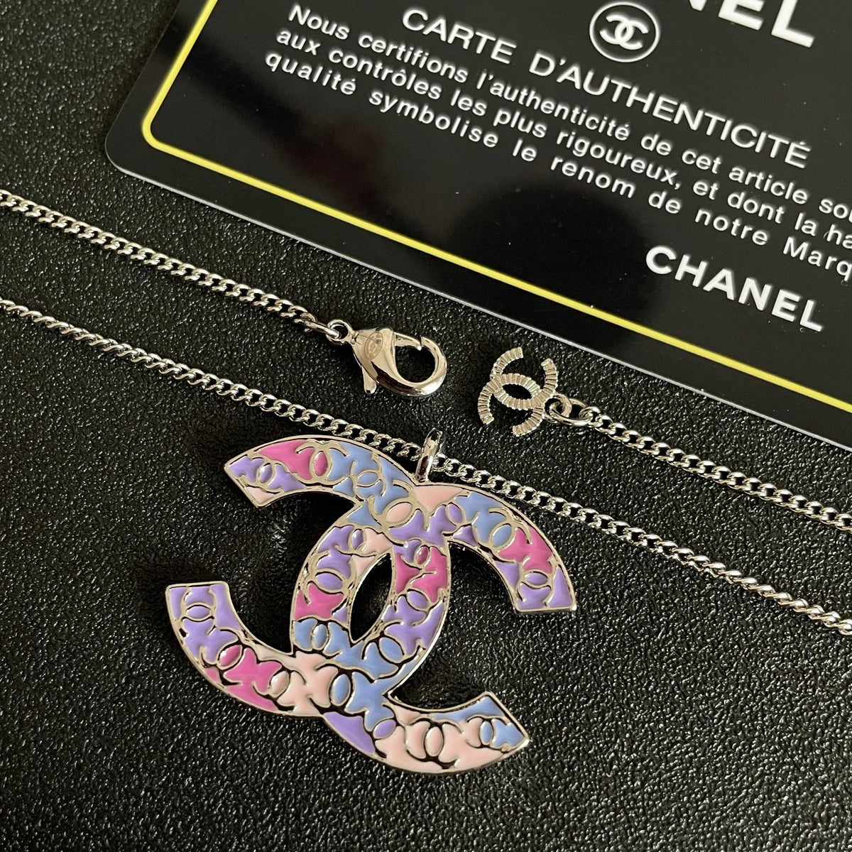 Double-C Emblem Pendant Necklace in Polished Metal-Tone – Design 060 main product view