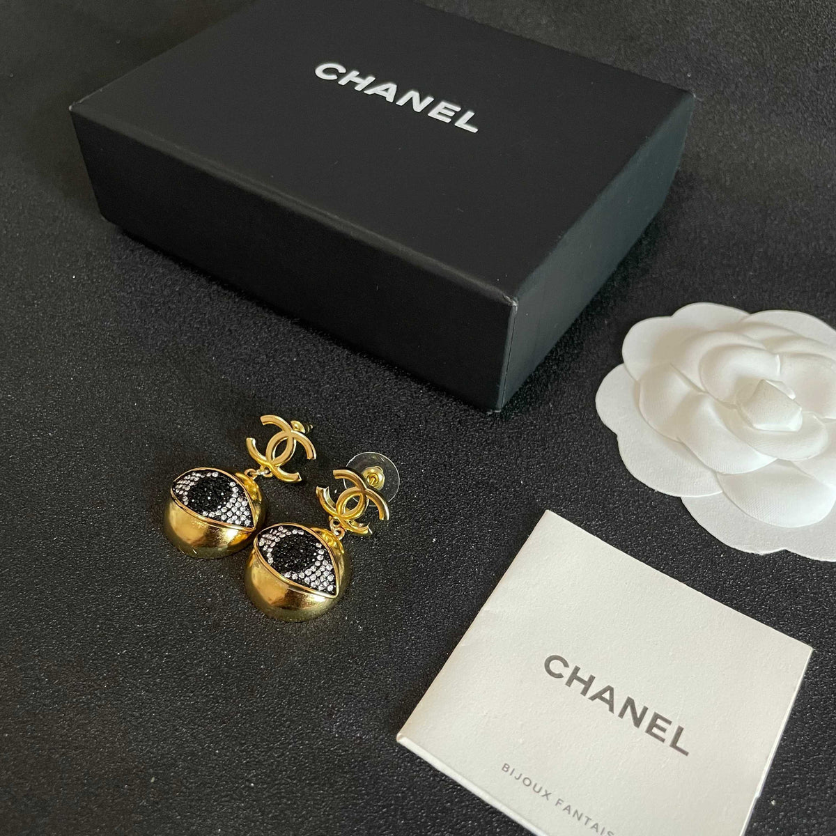 Double-C Emblem Statement Earrings in Polished Metal-Tone – Design 058 side detail