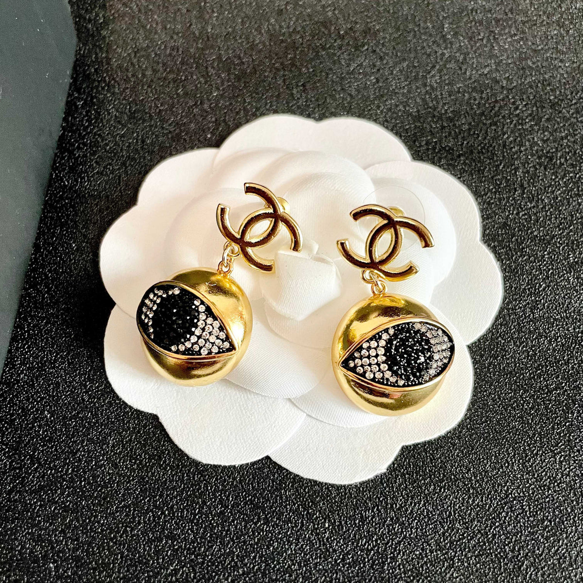 Double-C Emblem Statement Earrings in Polished Metal-Tone – Design 058 main product view