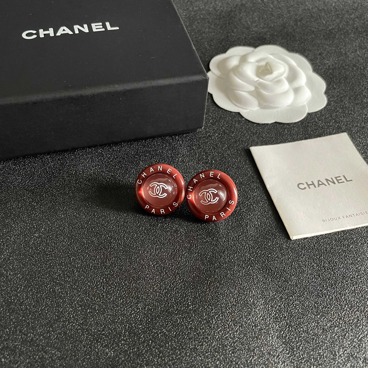 Double-C Emblem Stud Earrings in Polished Metal-Tone – Design 356 styled product view