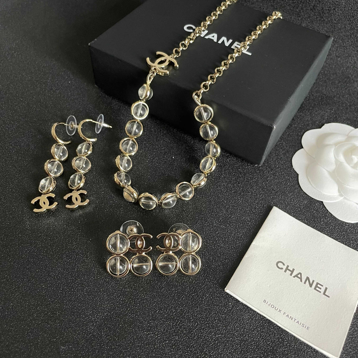 Double-C Emblem Pendant Necklace in Polished Metal-Tone – Design 068 close-up detail
